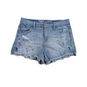 Hippie Laundry Mid Rise Shortie Shorts Size 30 Distressed Paint Drips Denim Jean